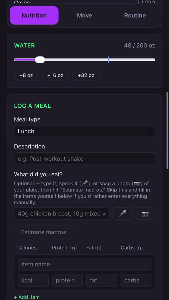Logging a pantry item in one tap and watching the macro bars update
